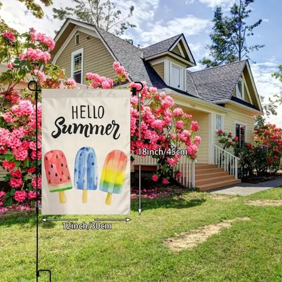 **Rainbow Hello Summer Garden Flag - Vibrant Double Sided Vertical Banner - Picture 1 of 5